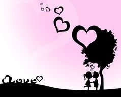 Real Love, silhouette of cartoon couple kissing beneath tree, background