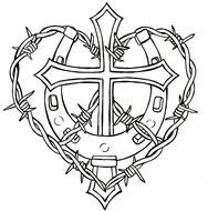 Black and white drawing of the cross with barbed wire clipart