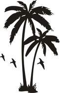 Black and white drawing of the birds near the palm tree clipart
