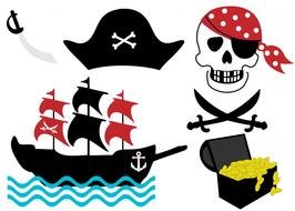 drawn pirate symbols and ship