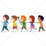 Kids Walking In One Line Children Clipart