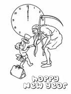 old and New Years at clockface, vintage Black And White drawing