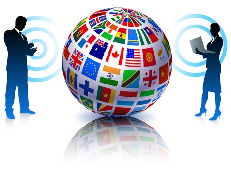 Flobe with flags and silhouettes of the people clipart