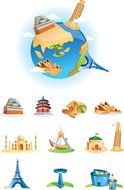 clip art with world's landmarks