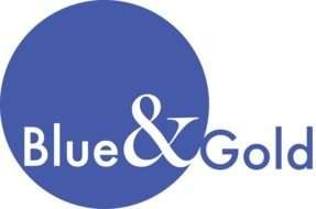 Blue And Gold Logo on a white background