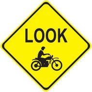 look, warning traffic Sign with Motorcycle