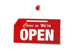 open red sign on a white background