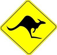 yellow road sign with a kangaroo in Australia