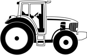 black and white drawing of a tractor on a white background