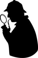 Detective looking through Magnifying Glass, vintage Clip Art