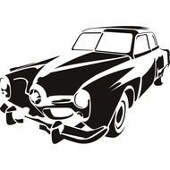 drawn black-white retro car on a white background
