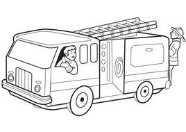 drawn fire truck in coloring book