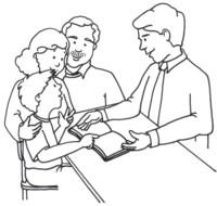 child boy, Parents and Teacher, outline