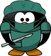 cartoon character with scalpel as graphic