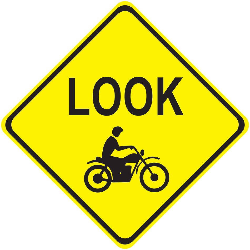 look, warning traffic Sign with Motorcycle