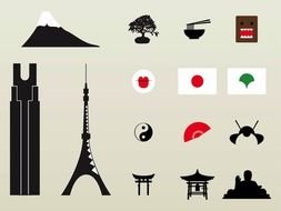 variety of attributes of Japanese culture as a graphic image