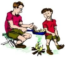 painted dad and son fried fried eggs at the stake
