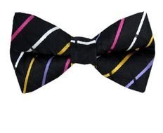 black bow tie in a colorful strip