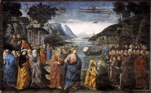 painting by Domenico Ghirlandaio, Calling of the Apostles, 1481, italy, rome, Cappella Sistina