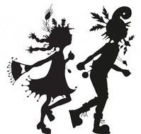 black silhouettes of fairytale characters in graphic representation