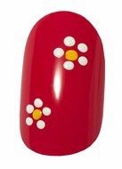 red manicure with white flowers