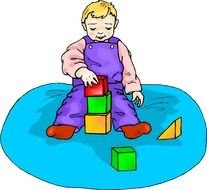 painted child plays cubes on a blue carpe