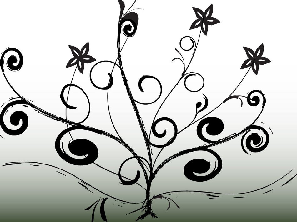 drawing of a tree with patterns with flowers
