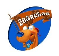 searcher, cartoon dog with flag