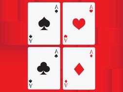 four Aces, Playing Cards at red background