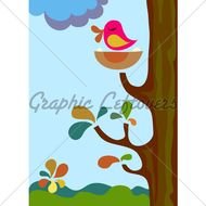 Cartoon Singing Bird In Tree