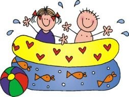 two happy Kids in Swimming Pool, drawing