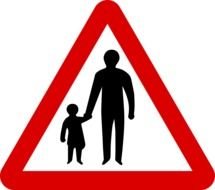 warning road sign with people on a black background