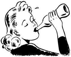 woman Drinking from bottle, vintage Clip Art