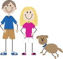 Cartoon boy and Girl with Dog