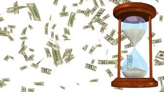 flying money near the hourglass