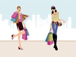 Girls Shopping Clip Art drawing
