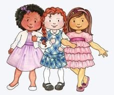 3 cartoon child Girls standing together