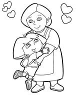 painted Dora girl and mom in a coloring book