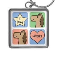 Cute Cartoon Clip Art I Love Horses Smileys Key Chain