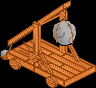 Medieval Trebuchet with big stone, drawing
