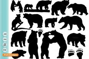 Grizzly Bear Silhouette set drawing