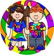 painted boy and girl on a colorful background