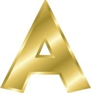 golden letter a with overflows on a white background