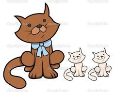 Cute Cartoon Cat With Kittens Vector Illustration Stock