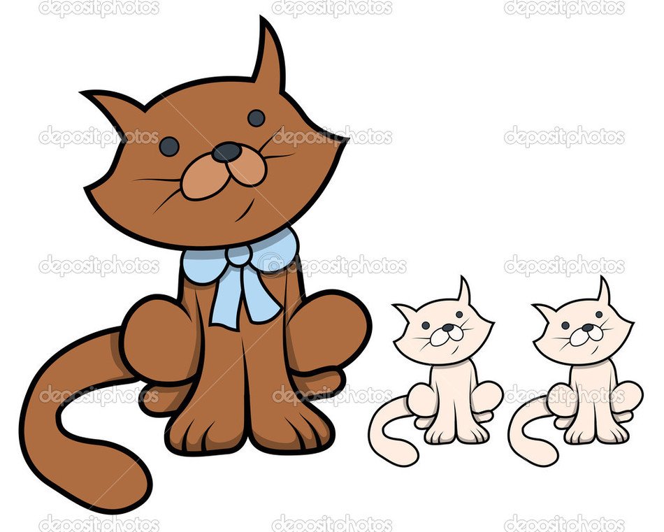 Cute Cartoon Cat With Kittens Vector Illustration Stock
