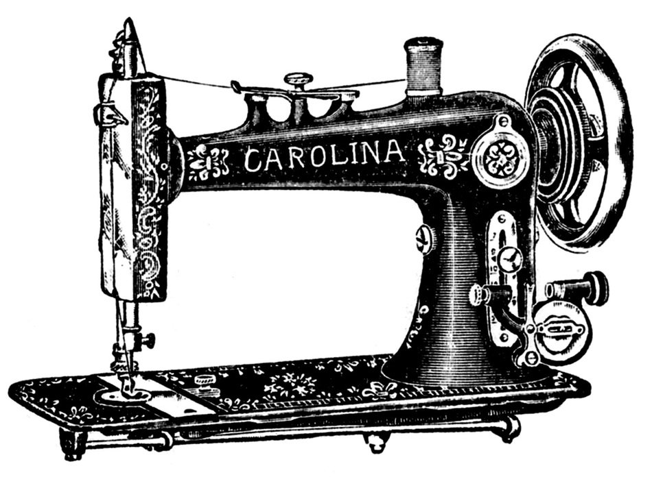 Black and white drawing of the vintage sewing machine clipart