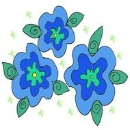 blue and green flowers, drawing