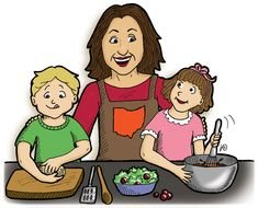 picture of mom with children while cooking