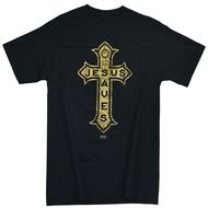 black men's t-shirt with a golden cross
