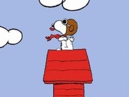 SNOOPY is standing on the red roof